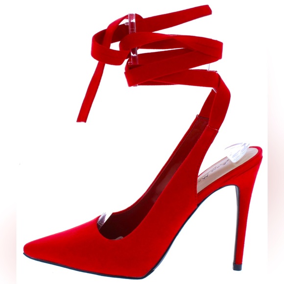 Shoes - Red Hot Vegan Suede Strappy Lace Up High Heel Pumps